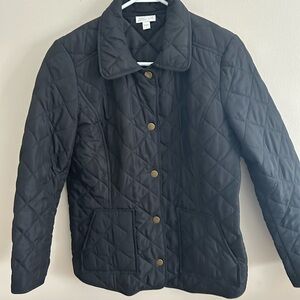 J Jill Black Quilted Utility Jacket with Classic Collar